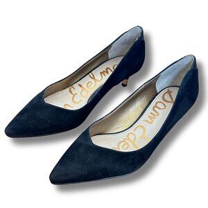 Sam Edelman Black Suede Pointed-Toe Kitten Heels | Size 6.5